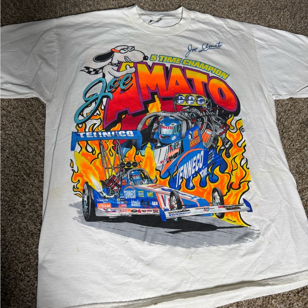 Vtg autograph White Joe Amato Racing T-Shirt